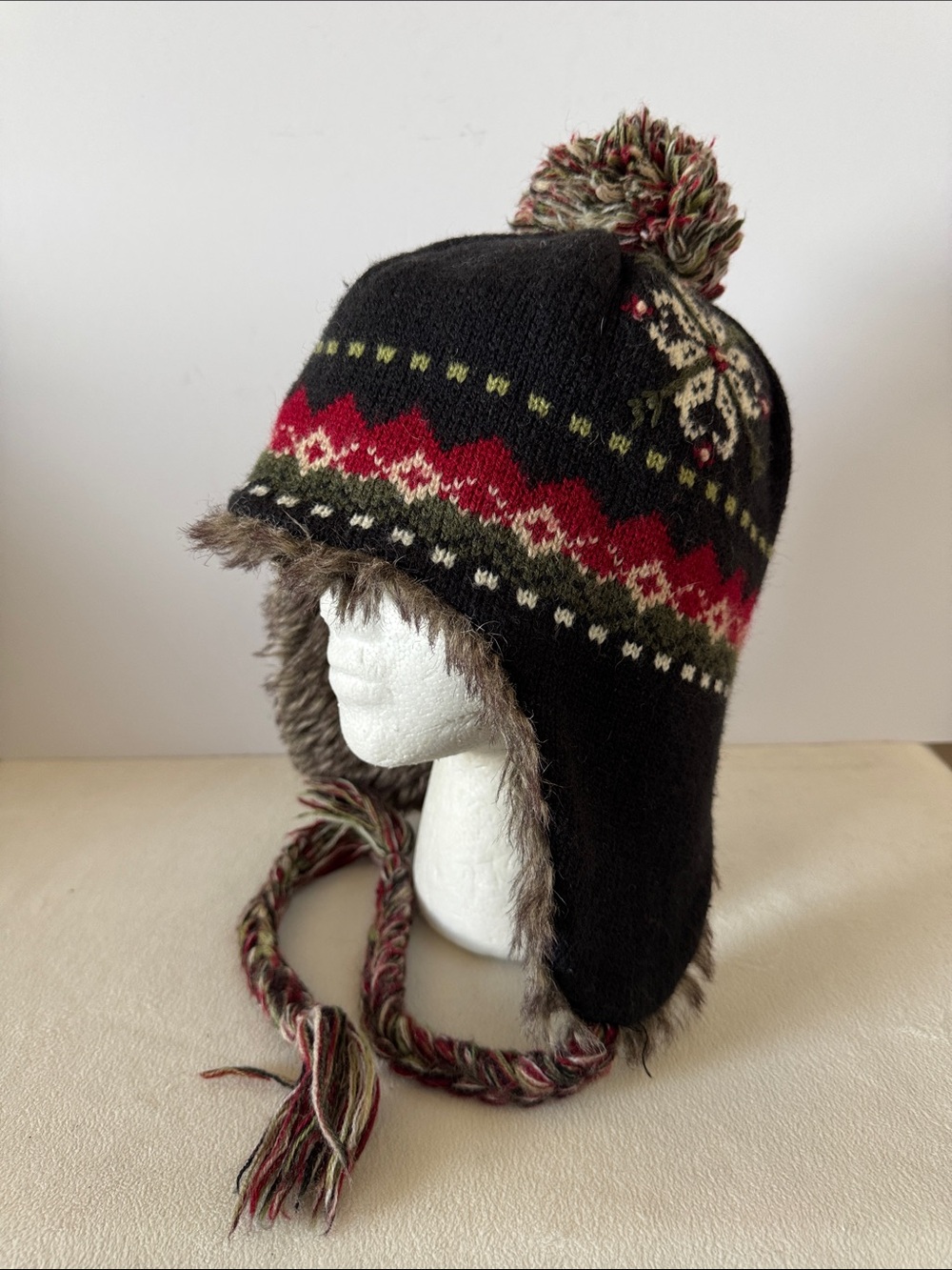 Woolrich beanie with ear flaps and braids
